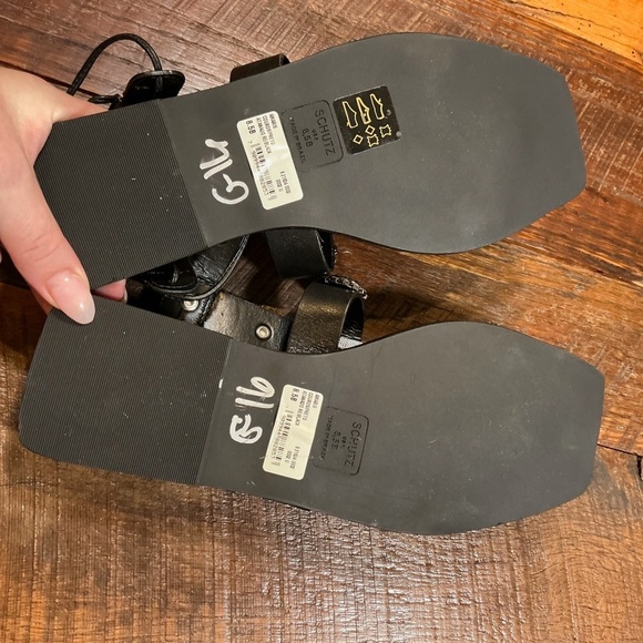 Schutz Amaris Gladiator Jeweled Sandals Black Leather Women’s Size 8.5 - Picture 5 of 11